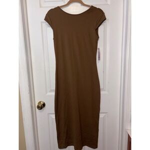 Wild Fable Women's Ribbed Cap Sleeve Maxi Dress Brown Scoop Neck 0576